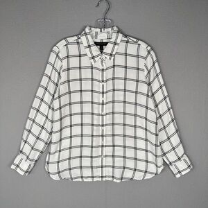 BANANA REPUBLIC Dillon‎ Classic Fit Flannel Shirt Petite S White Plaid Casual